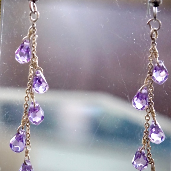 Genuine Amethyst Briolettes and Sterling Silver Earrings - Picture 4 of 5